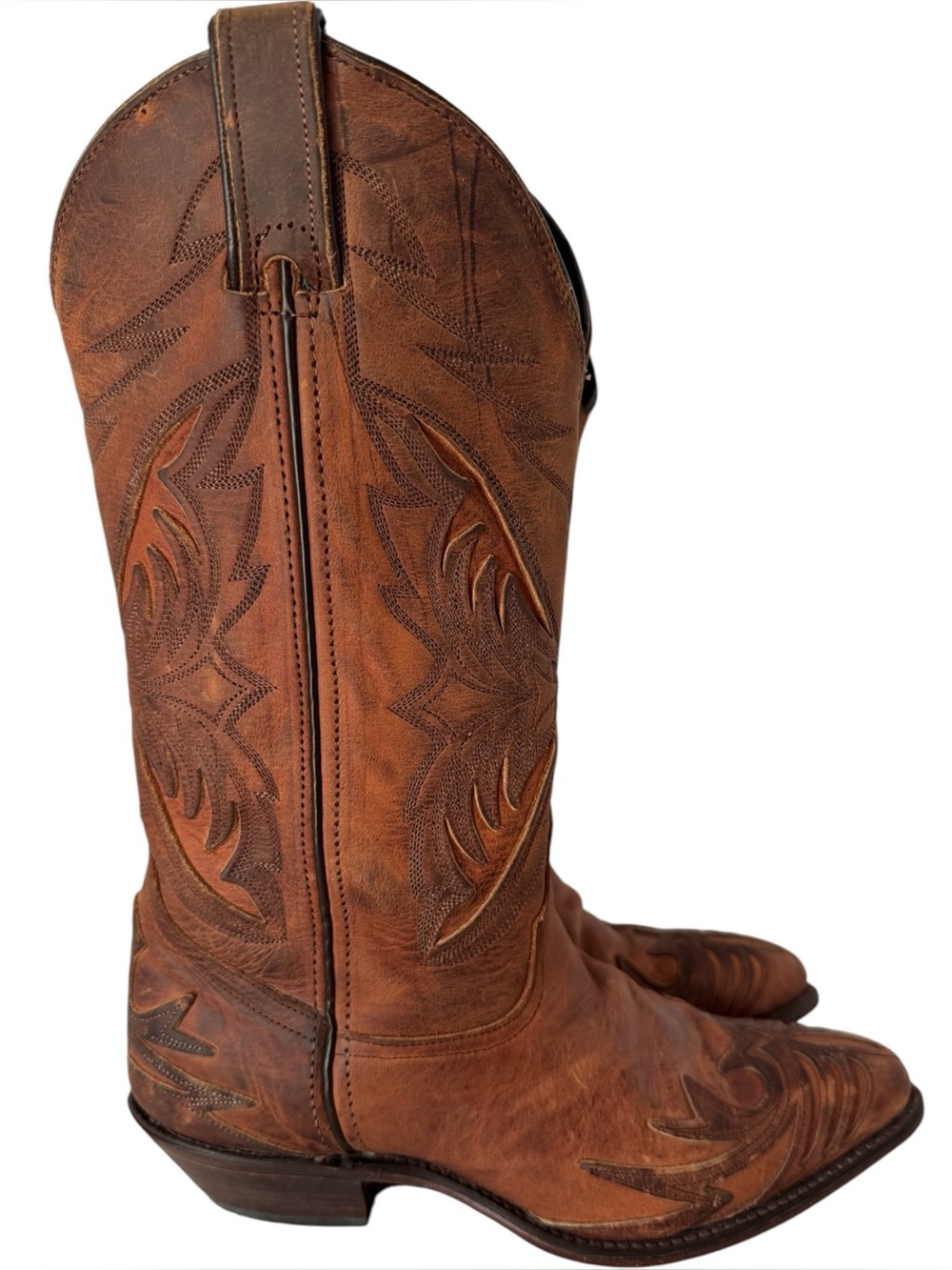 Code West Leather Cowboy Boots Womens 5.5 Brown Western Pointed Toe Tooled USA